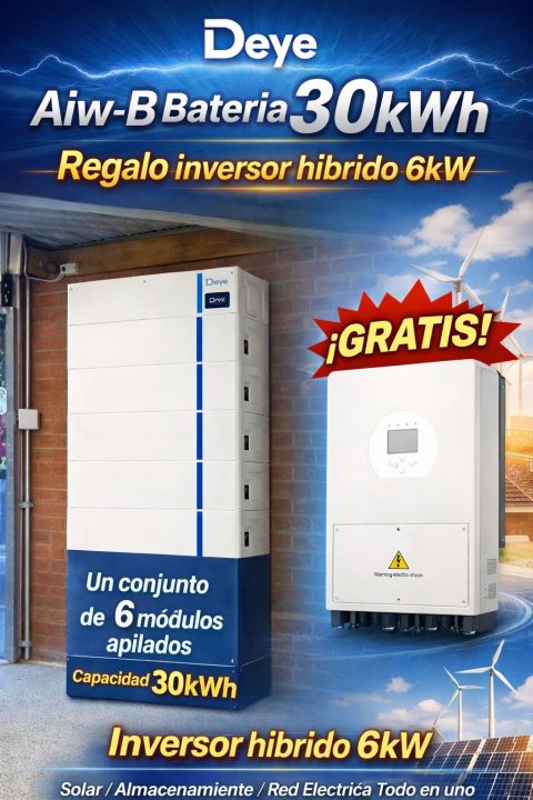 OFERTA 30KW DE BATERIA AIW Y DE REGALO EL INVERSOR DE 6KW HIBRIDO MONOFASICO DEYE